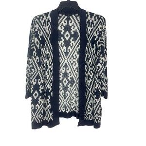 Talbots Woman 3X Open Front Cardigan Blue White Ikat Linen Cotton Sweater Tunic